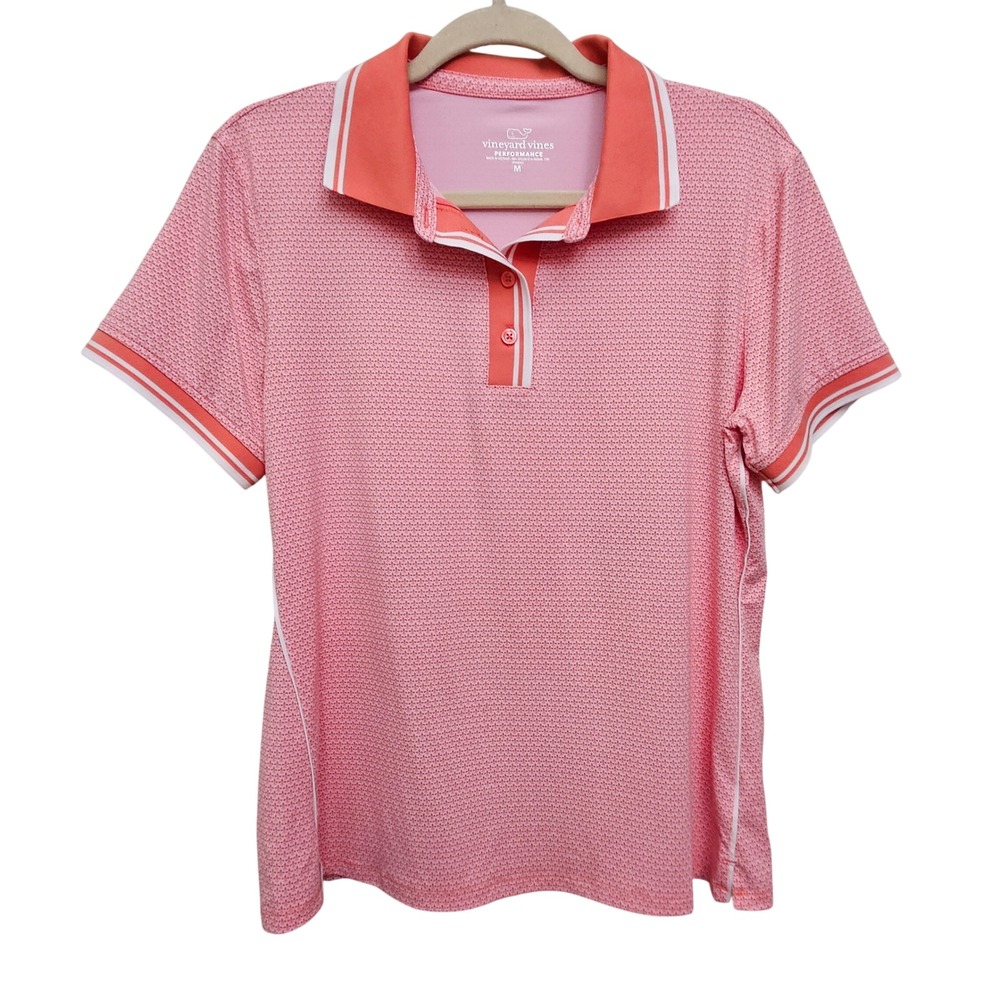 Vineyard Vines Performance Polo Womens Medium Pink Fleur-de-lis Golf Sporty Top